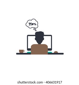 man at work back view - designer programmer computer theme