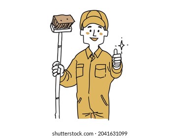 A man in work clothes with a deck brush