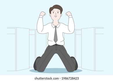 A man in work clothes is glad that his work is successful in his workplace. It is a picture in pastel color style.