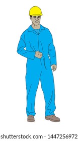 man with work clothes and helmet, white background vector illustration
