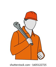 a man in work clothes holds a tool. vector illustration.