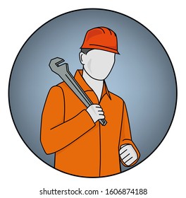 a man in work clothes holds a tool. vector illustration.