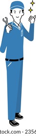 Man in work clothes (plumber, gas work, construction site, etc.).The background is transparent.