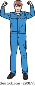 A man in work clothes posing ambitiously. Full-length portrait.