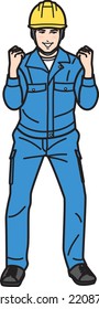 A man in work clothes posing ambitiously. Full-length portrait.