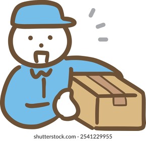 Un hombre con ropa de trabajo sonriendo y sosteniendo una caja de cartón