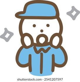 A man in work clothes is surprised and sparkling