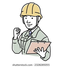 Un hombre vestido de trabajo con casco, Ilustración vectorial
