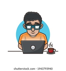 Man work with computer illustration