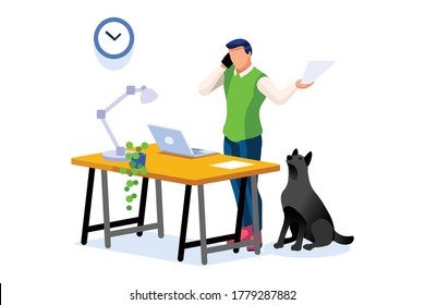 Arbeitskonzept des Menschen, Quarantänebereich. Konzept der Heimarbeit, junger Mann mit Computer, Leute mit Laptops. Computer für junge Menschen zu Hause auf Quarantäne. Covid-19 Illustration Isometrischer Vektorgrafik.