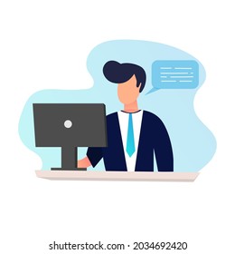 Man work from home. Concept illustration for work from home. Vector illustration in flat style