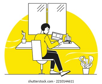 Man Work from home illustration, Create your own Project or work in the easiest way with this Illustration, suitable for your business, branding, service projects. This illustration is 100% vector. 
