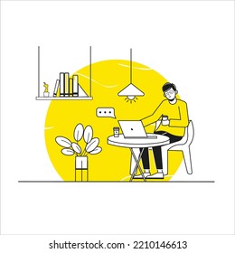 Man Work from home illustration, Create your own Project or work in the easiest way with this Illustration, suitable for your business, branding, service projects. This illustration is 100% vector. 