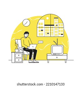 Man Work from home illustration, Create your own Project or work in the easiest way with this Illustration, suitable for your business, branding, service projects. This illustration is 100% vector. 