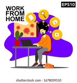 Man work from home illustration vector | EPS10