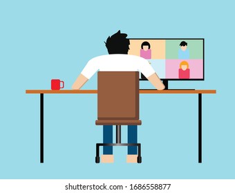 Man work at home with internet conferencing