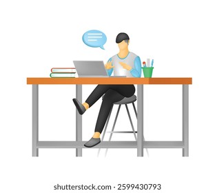 A man work from home with laptop concept illustration