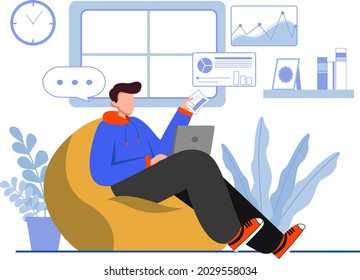 Man Work From Home on Chair Illustration