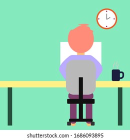 A man work at home on the desk with notebook