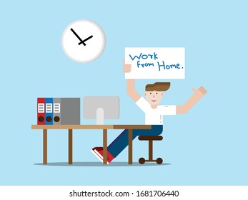 man work from home vector illustration cartoon flat design