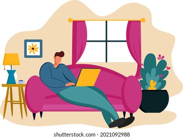 Man Work From Home Web Illustration