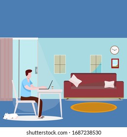 Man work from home,covid quarantine.
