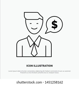 Man, Work, Job, Dollar Line Icon Vector