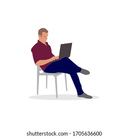 Man work with laptop sitting in chair illustration design