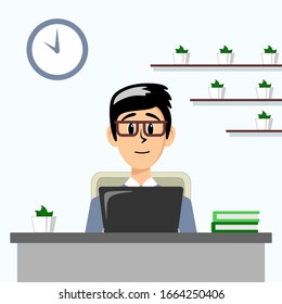 a man work at office flat vector