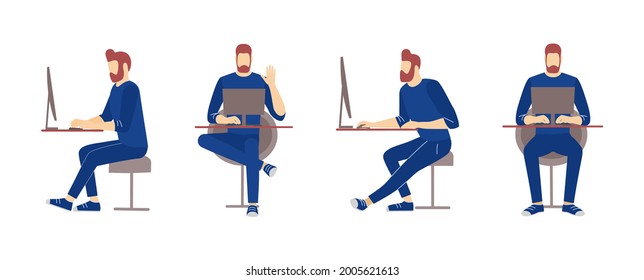 Un hombre trabaja en la oficina. tipo sentado en el computador tecleando comunicando el estudio trabajando como programador diseñador gráfico, programador analista contable o independiente.