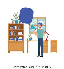 man in the work office with white background