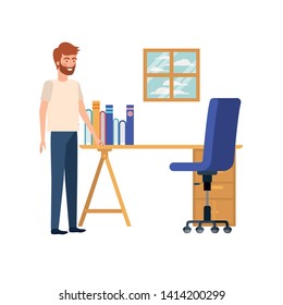 man in the work office with white background