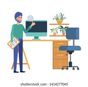 man in the work office with white background