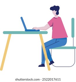Man work on laptop table computer vector icon