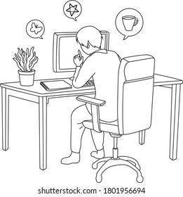 man was work on the table at home cartoon vector illustrator
