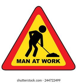 Man At Work Signboard Vector