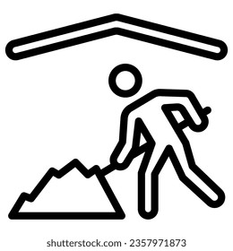Man work under roof line icon, Safety engineering concept, Working under canopy sign on white background, under construction icon in outline style for mobile and web design. Vector graphics