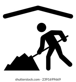 Man work under roof solid icon, Safety engineering concept, Working under canopy sign on white background, under construction icon in glyph style for mobile and web design. Vector graphics