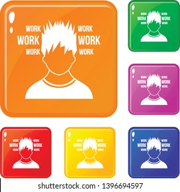 Man and work words icons set collection vector 6 color isolated on white background