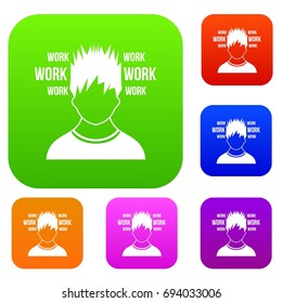 Man and work words set icon in different colors isolated vector illustration. Premium collection