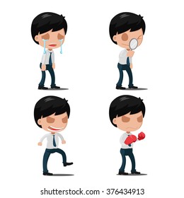 Man Worker Action Emotion Set Vector