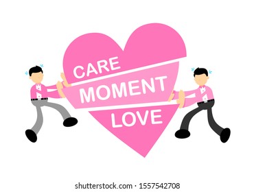 man worker build love pink heart cartoon doodle flat design style vector illustration 