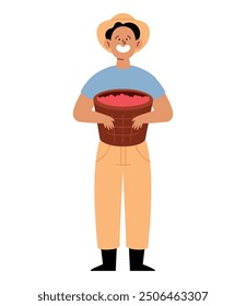man worker character harvest coffee bean isolated