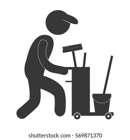 hombre trabajador equipo de limpieza figura pictograma ilustración vectorial eps 10