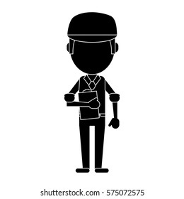 man worker clipboard and cap pictogram