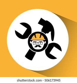 man worker construction hammer and wrench design icon vector illustration