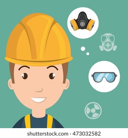 man worker equipment protection vector illustration design