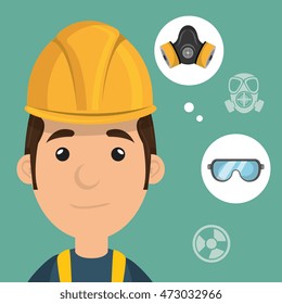 man worker equipment protection vector illustration design