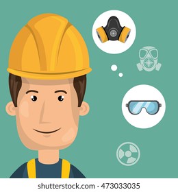 man worker equipment protection vector illustration design