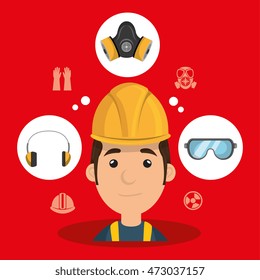 man worker equipment protection vector illustration design